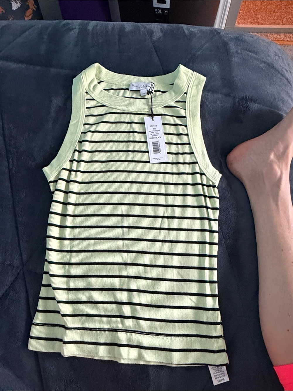 Michael Stars gina new Lime and Black Striped Ribbed Tank xs